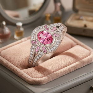 Bague de cocktail Gourik en argent sterling 925 avec zircon rose taille ovale, sertie à griffes, 4,23 g, design unique pour femme, bijou de fiançailles - Product Image 3