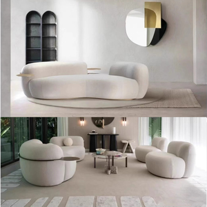 Sofa-Set Möbel im Wabi-Sabi-Stil Cremefarbenes Samt-Wohnzimmersofa Modernes Minimalistisches Erbsensofa mit Hochdichtem Schwamm und Holzbeinen - Product Image 6