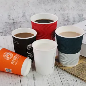 Wholesale Custom Food Grade Disposable Black 8oz/14oz/12oz/16oz/22oz Takeaway Milk Coffee Paper Cup With Lid