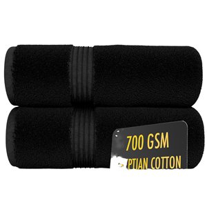 Ensemble ALSAP de 2 serviettes de bain noires (130x70cm) en coton égyptien biologique 700 GSM, serviettes de bain unies super absorbantes et à séchage rapide - Product Image 1