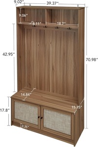 Fabbrica diretta in <span class=keywords><strong>noce</strong></span> Freestanding Hall Tree Coat panca portaoggetti per scarpe 4 appendiabiti - Product Image 5