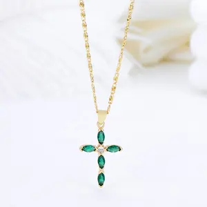 FP1171 Fashion Charms Gold Plated Gemstone Natural Stone Crystal Quartz Cross Pendants For DIY Jewelry Making