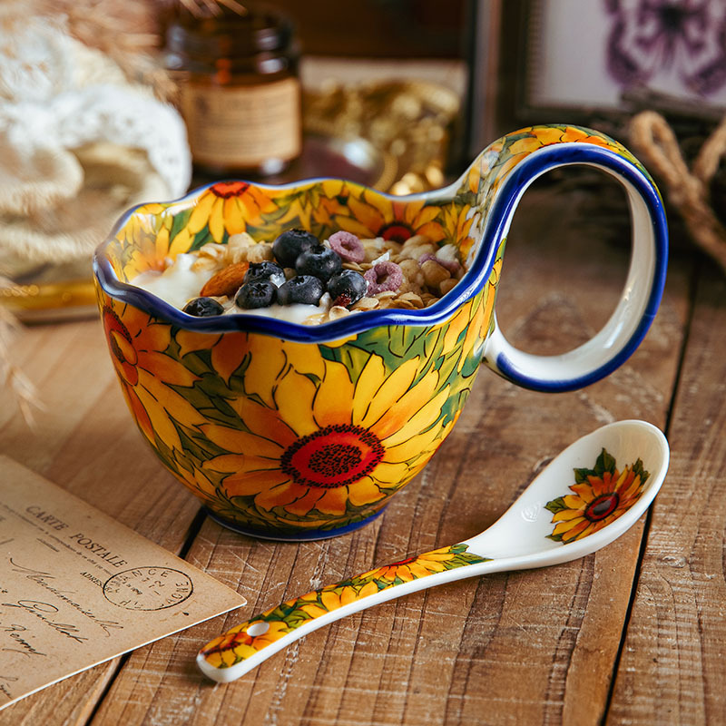 Juego de una taza y una cuchara de girasol amarillo