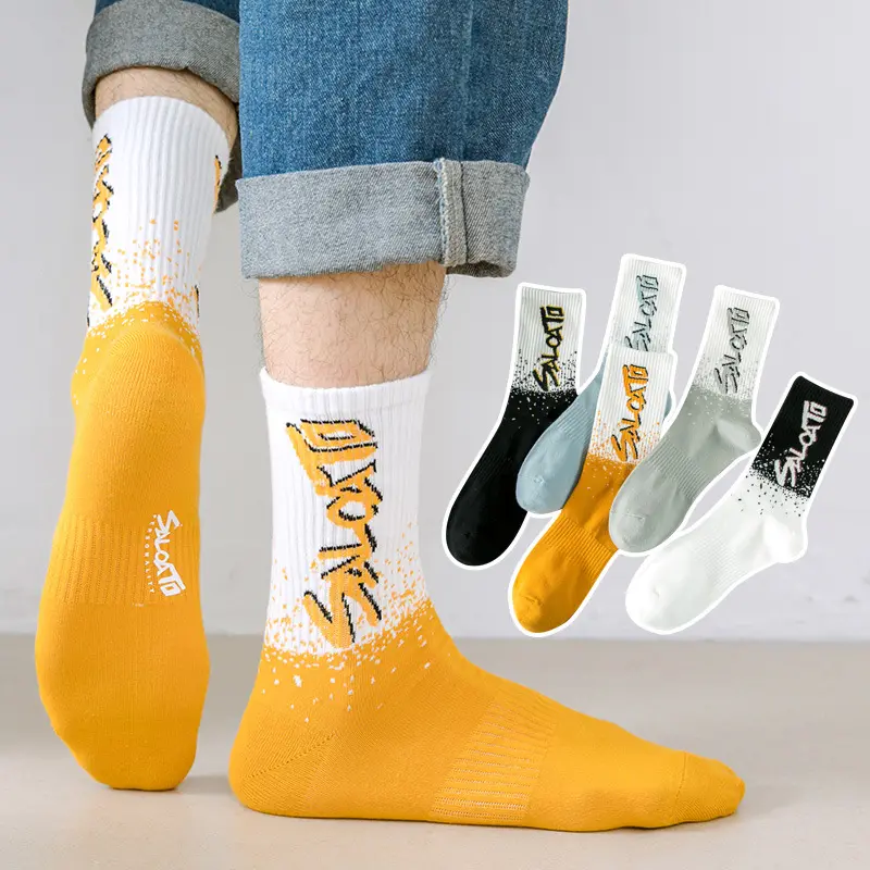 Socks men's midtube socks Pure cotton deodorant youth Fall winter plus size long tube boy student sports basketball socks