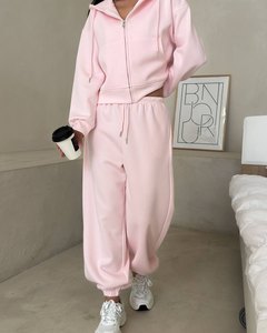 Ensemble 2 pièces OEM nouveau design grande taille ample avec sweat à capuche zippé et pantalon de survêtement en coton French Terry pour femme - Product Image 3