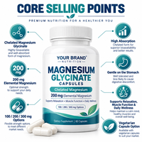 Capsules de glycinate de magnésium 100 mg 200 mg 300 mg Magnésium élémentaire Fabricant OEM ODM Marque privée