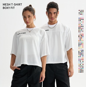 100% <b>Polyester</b> Cropped <b>Tshirt</b> Breathable Mesh T Shirt 2025 Fashion Athletic Boxy Retro Jersey Custom Logo T-shirt for Men - Product Image 2