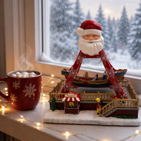 Village de Noël Melody en plastique, bateau pirate du Père Noël avec lumière LED, ornement de table, décoration de Noël pour la maison, cadeau de Noël