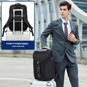 Sac à dos d'affaires tendance pour hommes, imperméable, à double épaule, grande capacité, pour voyage, multifonctionnel, antivol, sac pour ordinateur portable, USB - Product Image 4