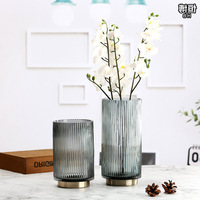Vase en verre à anneaux en cuivre à rayures verticales colorées pour décorations de table de centres de table de mariage hydroponique