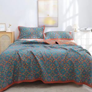 Sábanas Gruesas de Doble Cara en Verde y <span class=keywords><strong>Rosa</strong></span>, Manta con Estampado Digital de Plantas y Flores, Cubrecama de Hilo de Algodón, Tamaño ODM, <span class=keywords><strong>Colcha</strong></span> para el Hogar - Product Image 6
