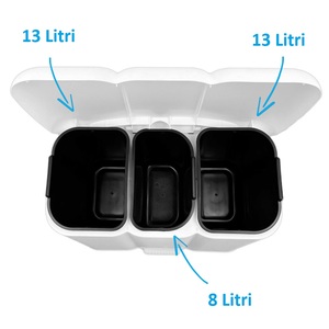 Waste <b>Bin</b> 3 Compartments 34 Litres Pedal <b>Lid</b> For Waste Separation - Product Image 4