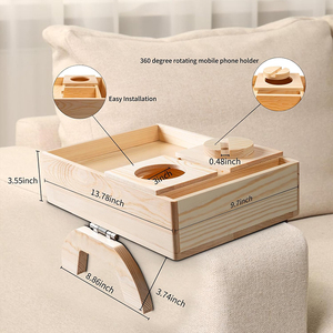 Vassoio OEM 6-in-1 in Legno Massello per Bracciolo del Divano con Piccolo Cassetto, Organizzatore Laterale per Divano, <span class=keywords><strong>Tavolino</strong></span> <span class=keywords><strong>Porta</strong></span> Snack, Vassoio Portabicchieri a Clip per Divano - Product Image 2