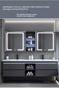 Mobile <span class=keywords><strong>Bagno</strong></span> Moderno con Doppio Lavabo, Specchio LED a Parete, Armadietto Impermeabile in Compensato Certificato CE - Product Image 5