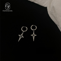 Boucles d'oreilles pendantes étoile croisée de luxe, style coréen minimaliste, tendance, anti-chute, pour hommes et femmes, bijoux d'oreille quotidiens