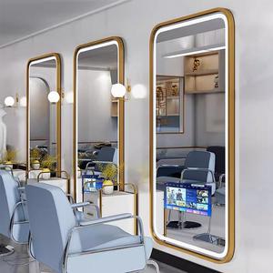 Miroir de salon moderne avec télévision, grand miroir rond éclairé pour salons de beauté et salons, miroir TV à cadre doré LED arqué - Product Image 2