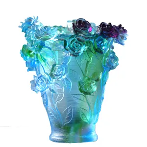 奢华工艺品仿古穆拉诺玻璃花瓶绿色家居装饰品