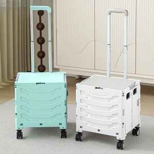 <span class=keywords><strong>Chariot</strong></span> de courses pliable télescopique portable avec panier en plastique à couvercle et roues silencieuses pour les courses en extérieur - Product Image 1