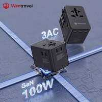 Adaptateur de voyage universel Wontravel 3 prises AC Chargeur GaN 100w Type-c Charge rapide 7 ports Adaptateur de voyage pour les essentiels de voyage