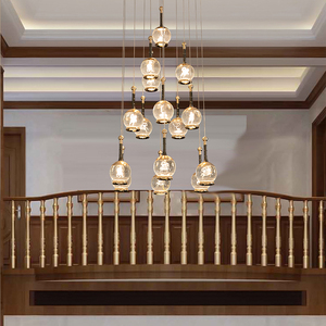 Lustre LED moderne noir et verre cristal transparent, <span class=keywords><strong>luminaire</strong></span> <span class=keywords><strong>suspendu</strong></span> en forme de sphères pour plafond haut, escalier intérieur, hall d'entrée - Product Image 2