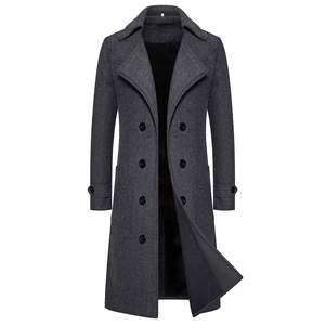 <strong>Men's</strong> Double-breasted Slim Fit Mid Length Coat Thick Windproof <strong>Cardigan</strong> Buttons Lapel <strong>Woollen</strong> Coat - Product Image 1