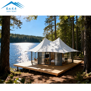 Lusso all'aperto PVDF tessuto prefabbricato casa Resort Glamping Lodge tenda per tutte le stagioni Twin picchi tenda Hotel con bagno - Product Image 4