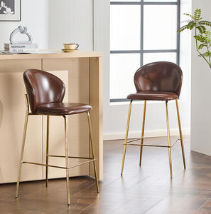 Luxury Modern Steel <b>Bar</b> Chair with Leather Backrest Adjustable High Foot Stool for Kitchen Counter Dining Chair Set of 2 - Product Image 1