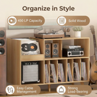 Support pour tourne-disque 48'' avec rangement, support de rangement pour disques vinyles en bois avec espace de présentation, table pour tourne-disque