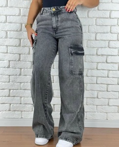 <span class=keywords><strong>Jeans</strong></span> Cargo Larghi da <span class=keywords><strong>Donna</strong></span> all'Ingrosso, a Vita Alta, Multitasche, Gamba Larga in Denim - Product Image 6