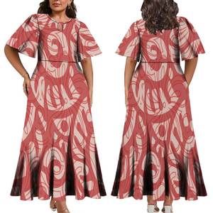 <span class=keywords><strong>Vestido</strong></span> Largo Plisado con Diseño de las Islas del Pacífico, Manga Media con Diseño de Gota de Agua, Vestidos Casuales de Fiesta para Mujer, Personalizado OEM - Product Image 1