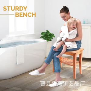 Bamboo Two Tier Minimalist Spa <b>Stool</b> Natural Wood Color Home Bathroom <b>Bedroom</b> Living Room Shoe Changing <b>Stool</b> - Product Image 5