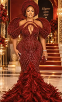 Robe de soirée sirène africaine NYA0083 avec perles et cristaux, volants arabes, robe de soirée pour femmes, robes de bal longues personnalisées