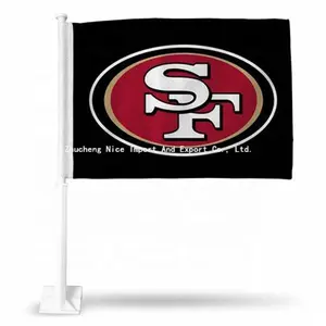 Factory supply San Francisco 49ers 12 x 18 inches 100% Polyester car window Flag with pole