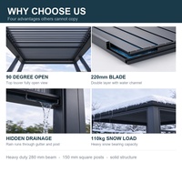 Pergola bioclimatique en aluminium à lames orientables motorisées, auvent de jardin imperméable, gazebo de patio avec éclairage LED