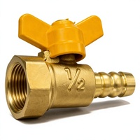 Robinet à bille en laiton forgé 1/2 pouce, filetage femelle vers raccord cannelé, poignée papillon jaune pour cuisinière à gaz, gaz naturel, GPL