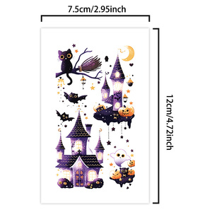 Halloween tatuajes temporales cara pegatina Halloween brillo calabaza <span class=keywords><strong>bruja</strong></span> murciélago lindo gato dibujos animados tatuaje impermeable para cara brazo - Product Image 2
