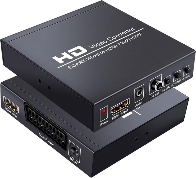 Scart Hdmi to Hdmi Video Converter Box 1080p Scaler 3.5mm Coaxial Audio Output for Game Consoles DVD