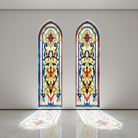 Vitrail artisanal sur mesure en verre trempé plat pour lanterneau de chapelle, porte d'église, cloison de salon et décoration d'hébergement touristique