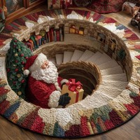 3D-Gedruckter Kristallvelours Runder Weihnachtsteppich Wohnzimmer Sofa Festliche Atmosphäre Dekoration Unterstützt Individualisierung