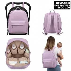 <span class=keywords><strong>Mochila</strong></span> Pañalera de Piel Vegana PU Lila Claro Impermeable para Bebé Recién <span class=keywords><strong>Nacido</strong></span>, Personalizada OEM/ODM - Product Image 1