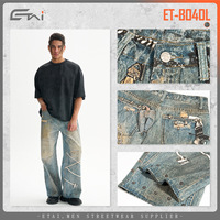 Haute qualité Vintage Streetwear nouveau Design jambe droite mode jean en détresse lavage coupe ample bouton décoration 3D lavable