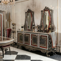 Mesa de Comedor de Lujo en Plata Oscuro Real, Estilo Neoclásico Turco, con Pedestal Arqueado y Vitrina para Villa o Mansión