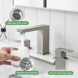 Robinet de lavabo carré à deux poignées de 8 pouces, robinet en céramique monté sur le pont en acier inoxydable 304 pour chambre à coucher salle de bain - Product Image 4