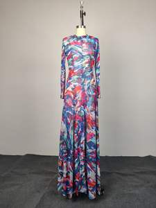 Robe de soirée élégante à imprimé fluide et col rond à manches longues pour femme, grande taille, nouvelle collection Viviblook Z225DS03 - Product Image 2