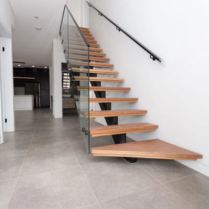 Rampe <span class=keywords><strong>en</strong></span> verre minimaliste moderne, marches <span class=keywords><strong>en</strong></span> hêtre europé<span class=keywords><strong>en</strong></span>, installation facile, guide inclus, <span class=keywords><strong>escalier</strong></span> flottant à monopoutre - Product Image 1
