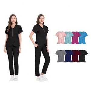 Divisa Medica per Ospedale Veterinario, Centro Maternità, Salone di Bellezza, Set Camice con Zip e Pantaloni - Product Image 1