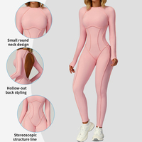 Jumpsuit Wanita ELT9319 Custom, Model Punggung Terbuka Cantik, Seksi, Slim Fit, Lengan Panjang, Ketat, Kerah Bulat