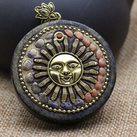 Pendentif en bois de santal Moyamiya, œil bouddhiste, Ganesha, Kalachakra, lotus, huit trigrammes chinois, pour bracelet ou collier