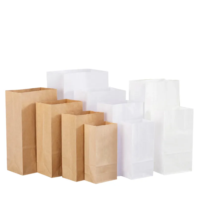Kraft kağıt torba hiçbir kolu kendi logo ile saf renk su geçirmez malzeme gıda kağıt alışveriş çantası özel kağıt torba