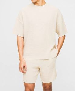 Custom Cotton <b>Waffle</b> Knit Tracksuit High Quality Stone Boxy Fit Ribbed Knitted T-<b>Shirt</b> and Shorts Set - Product Image 1